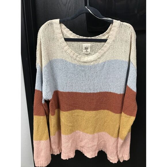 Billabong Sweater Women L Multi Striped Knit Long Sleeve Round Neck Pullover - Picture 3 of 12